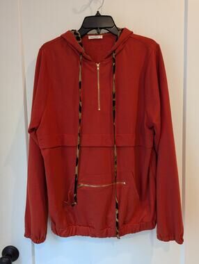 ANDTHEWHY Lady M Rust Orange Leopard Hoodie Sweatshirt Kangaroo & Zipper Pocket
